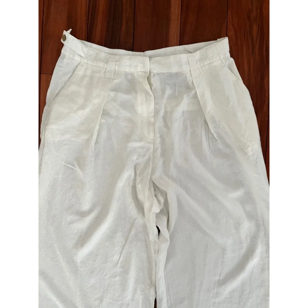 ZARA White Linen Blend Wide Leg Pants Women XL